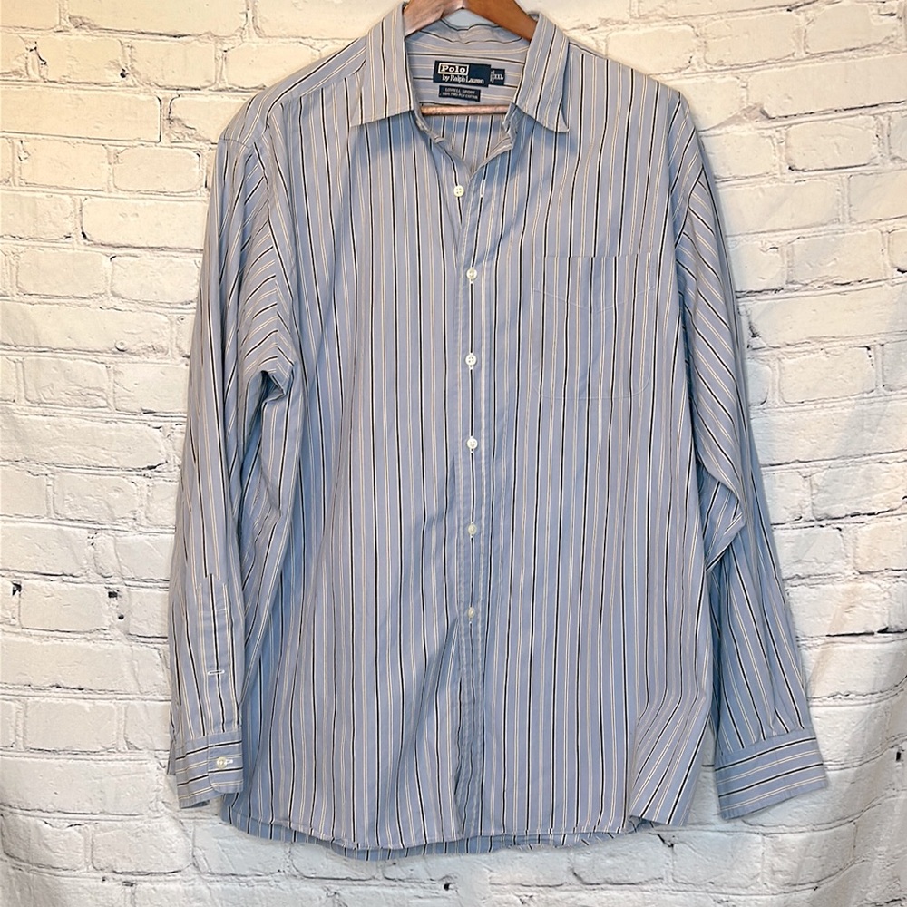 Ralph Lauren Lowell Sport Blue Striped Button Down Long Sleeve Shirt Size XXL